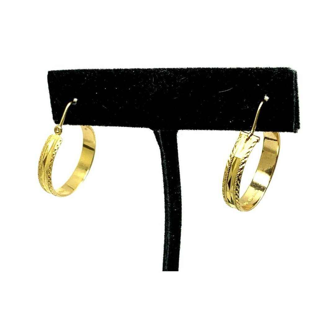 Hoop Earrings 14K Yellow Gold Textured Women's Estate Jewelry 20mm 4mm W…